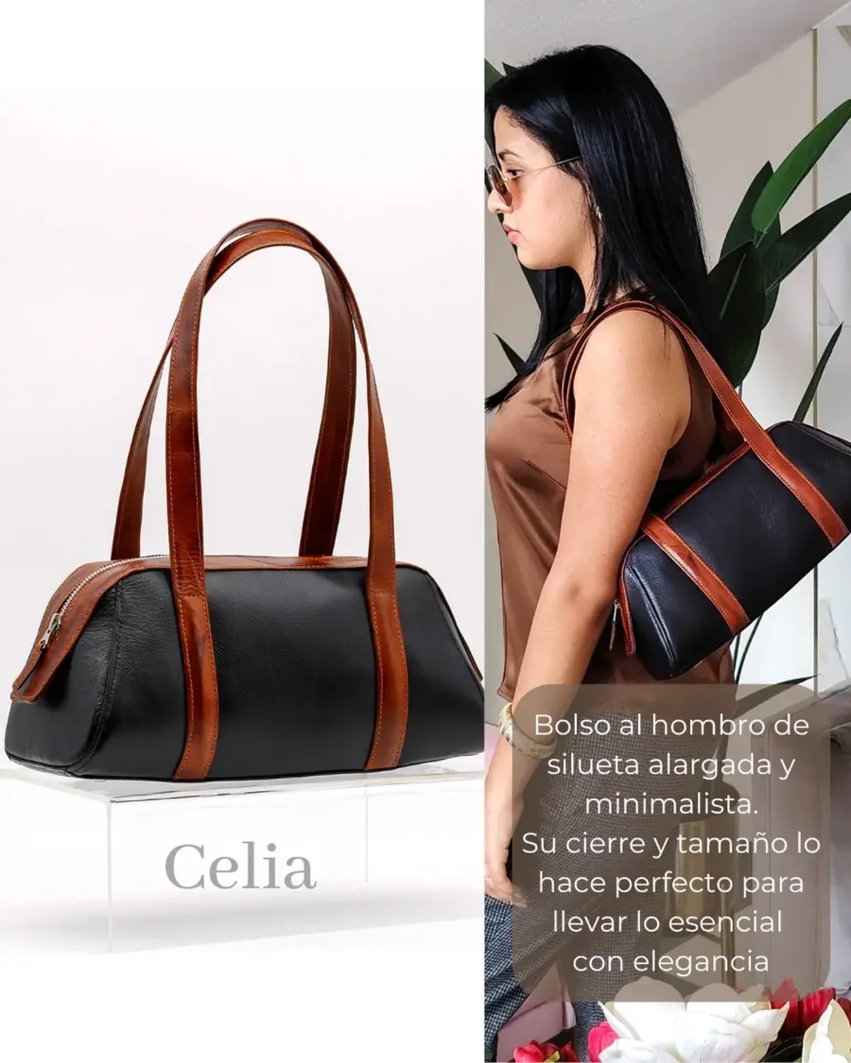Cartera de cuero en color mostaza de la colección Celia